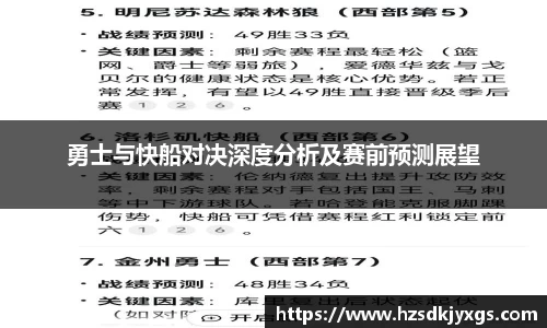 勇士与快船对决深度分析及赛前预测展望